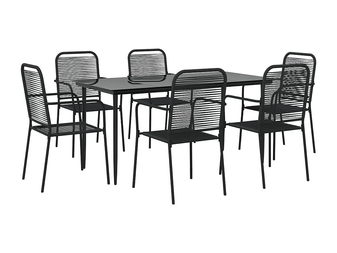 Georgia Ann  Ensemble à manger de jardin 7 pcs Noir Corde de coton et acier