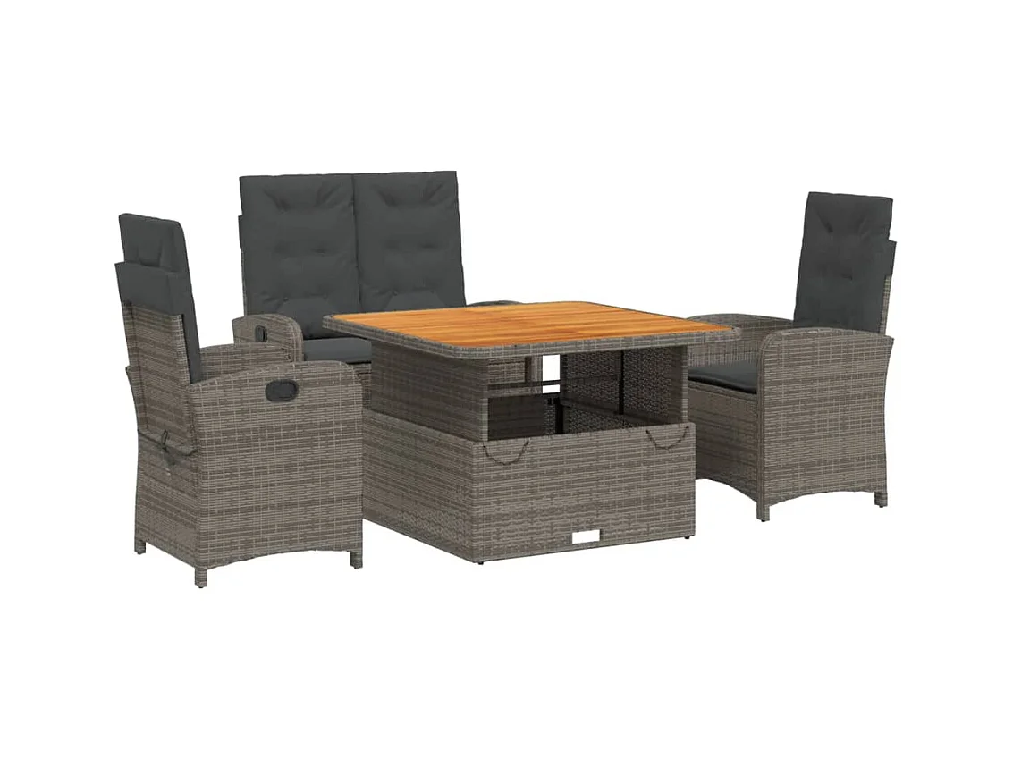Wise  Ensemble à manger jardin 4pcs et coussins Gris Résine tressée