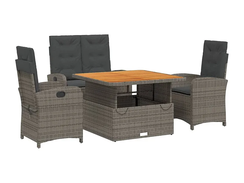 Wise  Ensemble à manger jardin 4pcs et coussins Gris Résine tressée