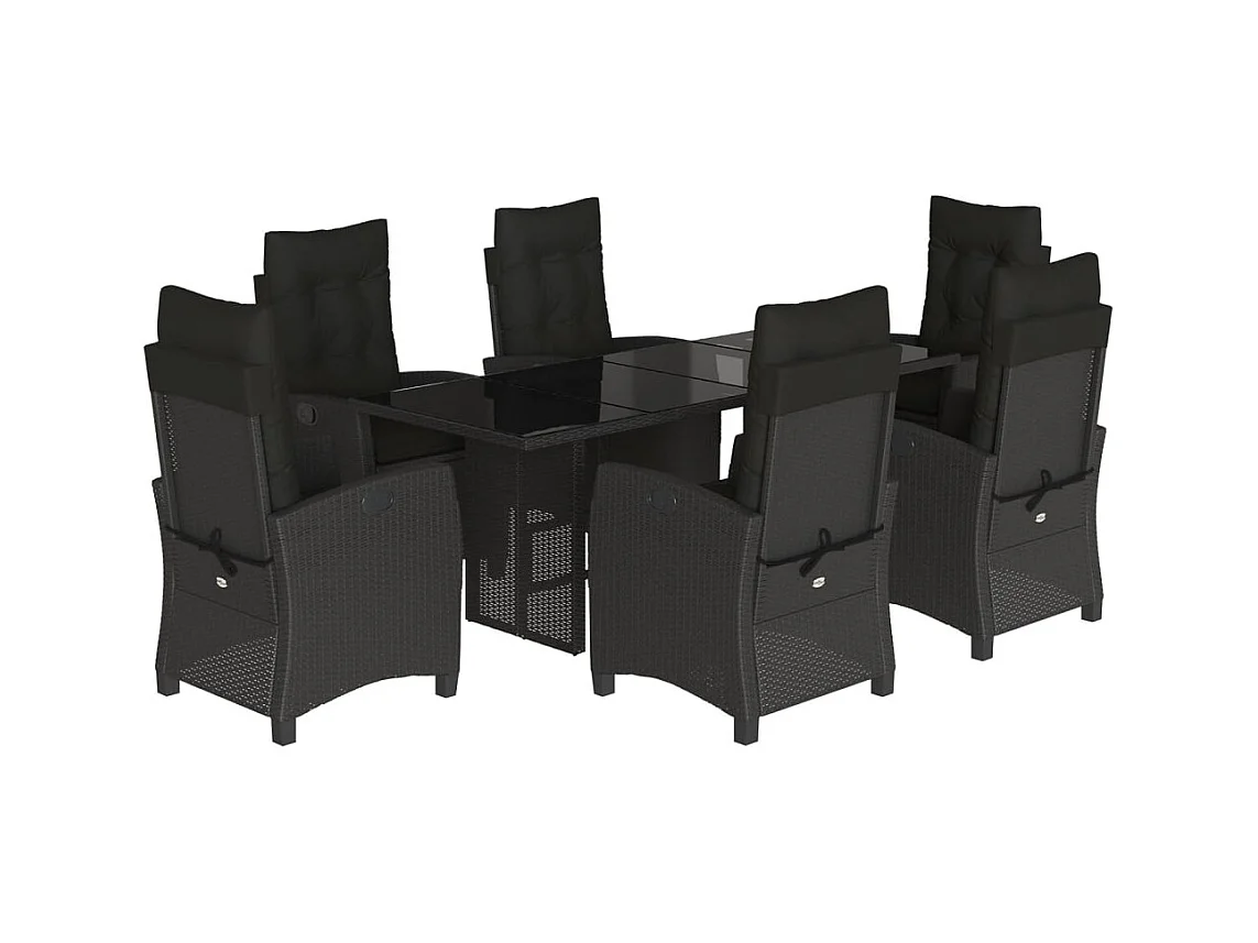 Bryndra  Ensemble à manger de jardin coussins 7pcs Noir Résine tressée