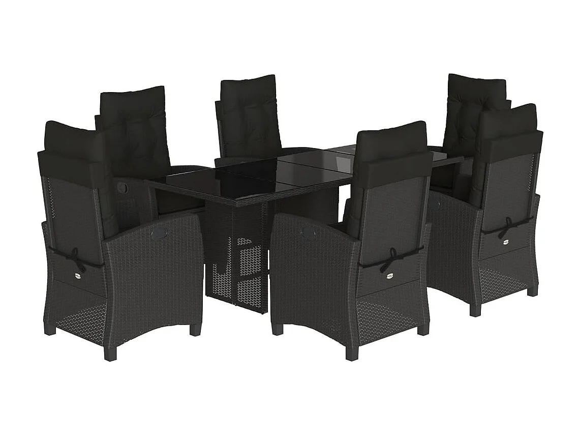 Bryndra  Ensemble à manger de jardin coussins 7pcs Noir Résine tressée