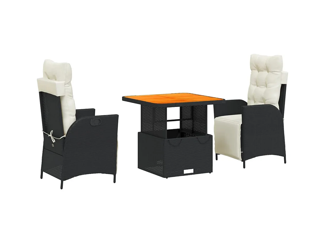 Marius  Ensemble à manger de jardin avec coussins 3 pcs Noir