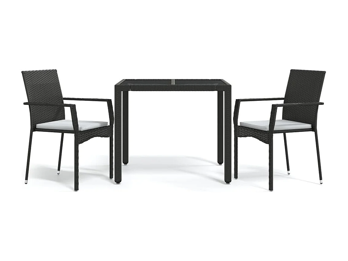 Prolenta Premium -  Set comedor de jardín 3 pzas con cojines ratán sintético negro