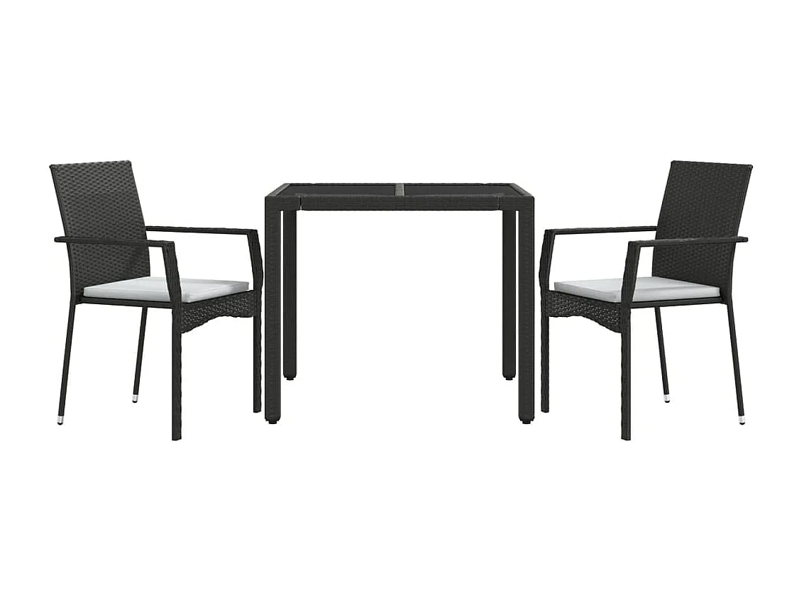 Prolenta Premium -  Set comedor de jardín 3 pzas con cojines ratán sintético negro