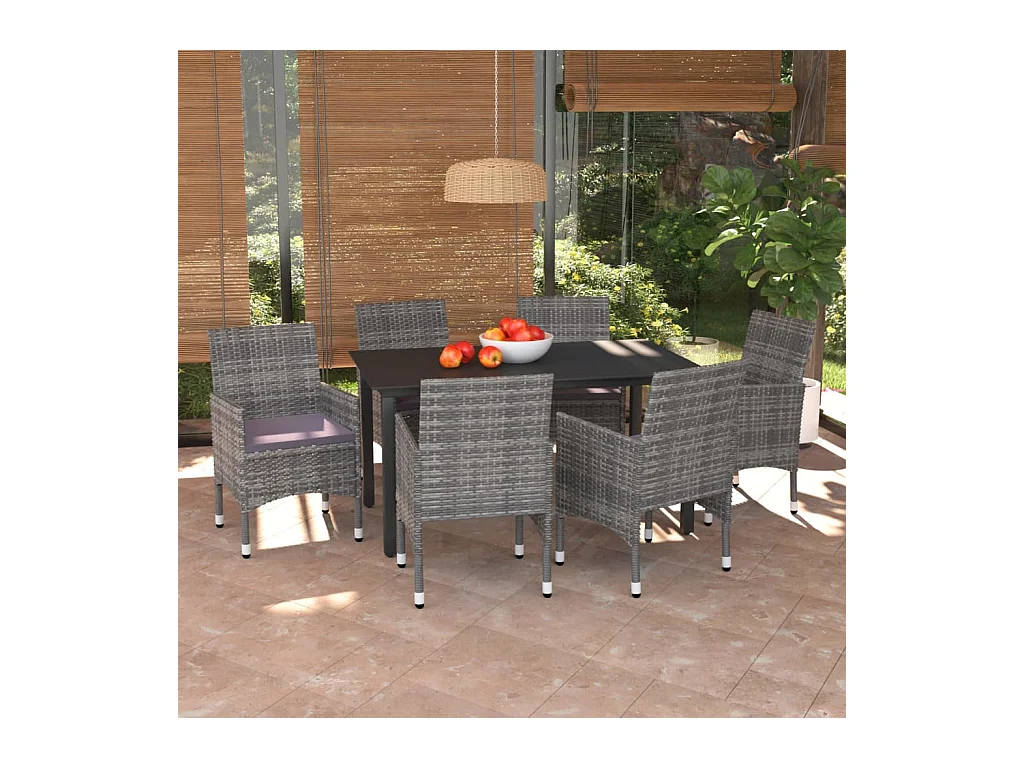 Wausau  Ensemble à manger de jardin coussins 7pcs Résine tressée Gris