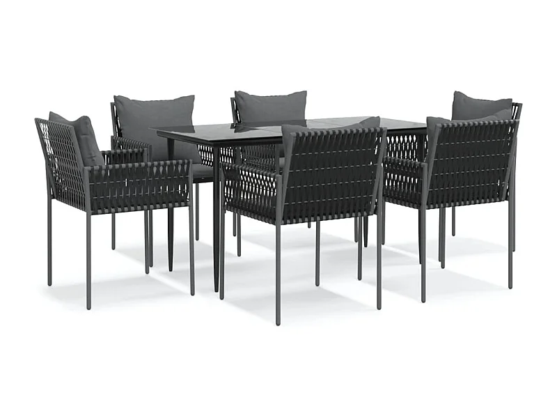 Blen  Ensemble à manger de jardin 7 pcs coussins résine tressée acier