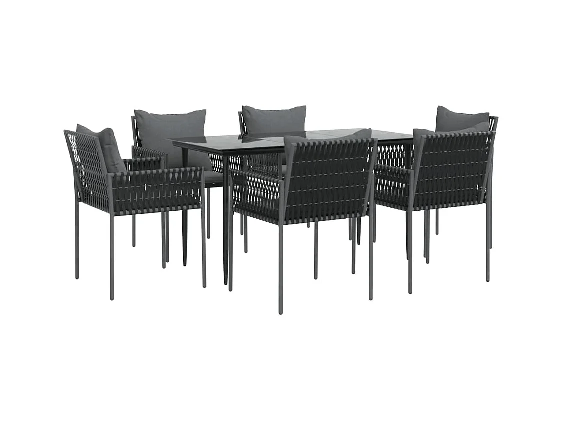 Blen  Ensemble à manger de jardin 7 pcs coussins résine tressée acier