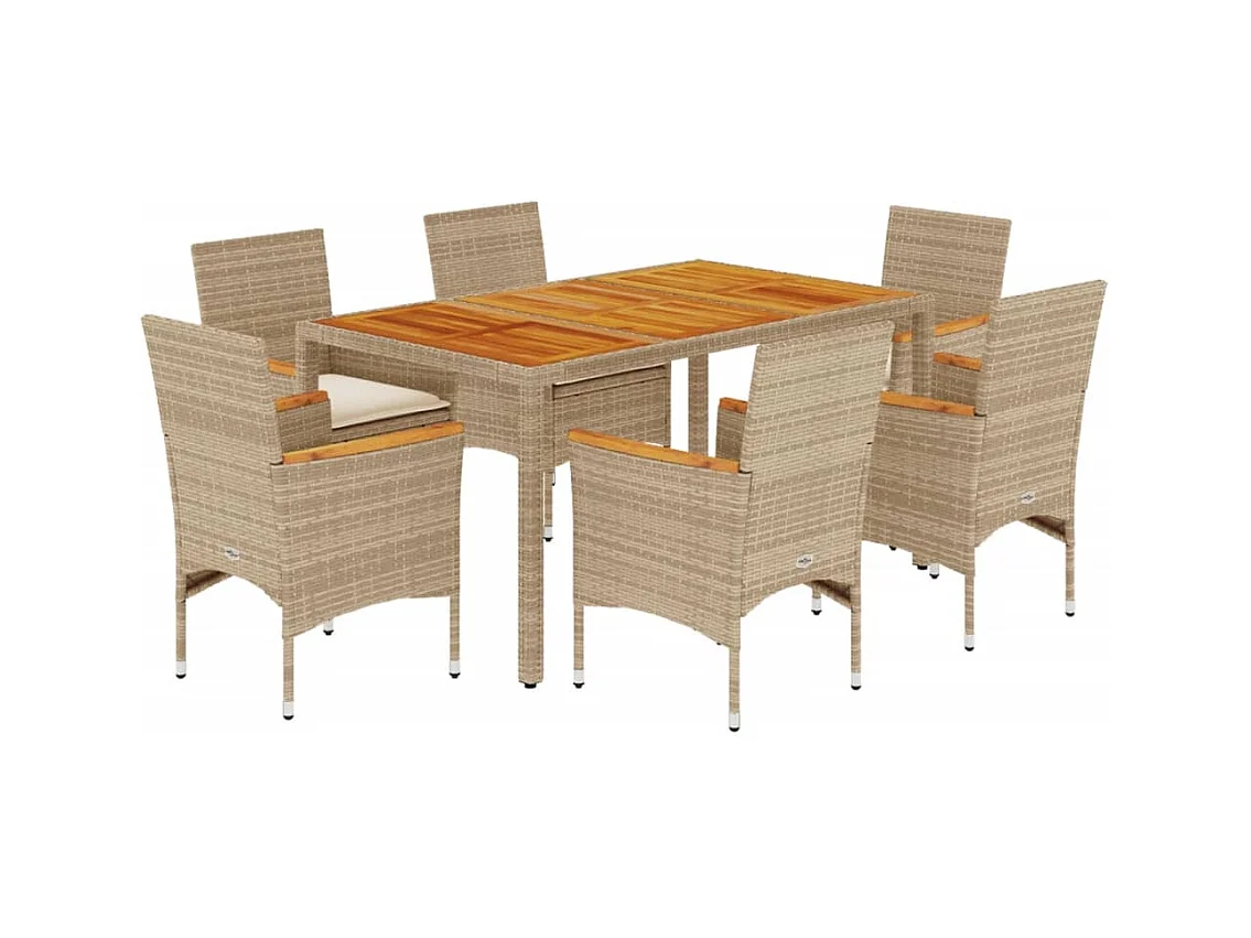 Ana Luisa  Ensemble à manger de jardin et coussins 7pcs beige rotin acacia