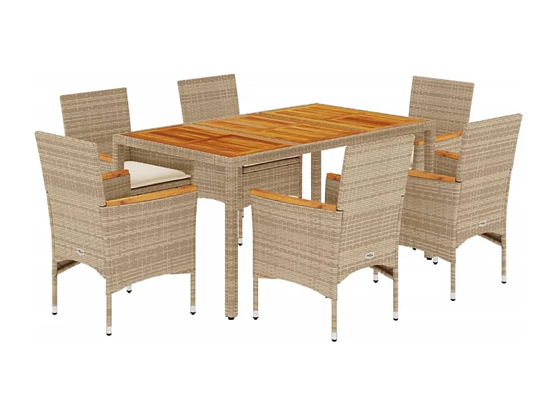 Ana Luisa  Ensemble à manger de jardin et coussins 7pcs beige rotin acacia