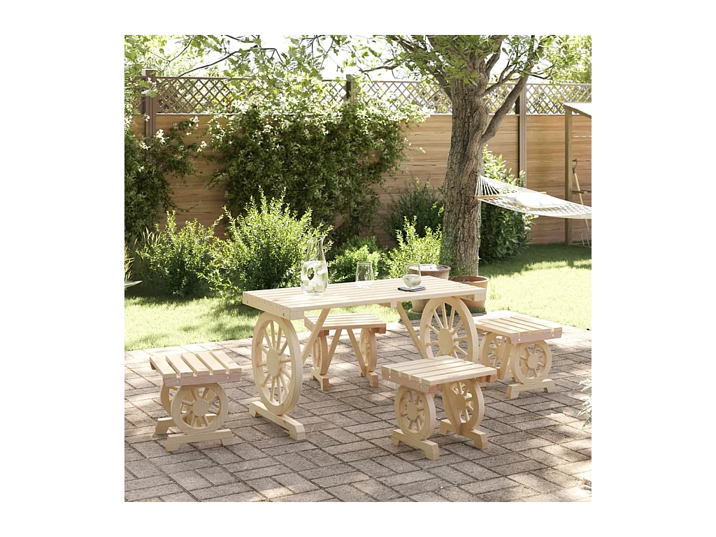 Berthe  Ensemble à manger de jardin 5 pcs bois de sapin massif