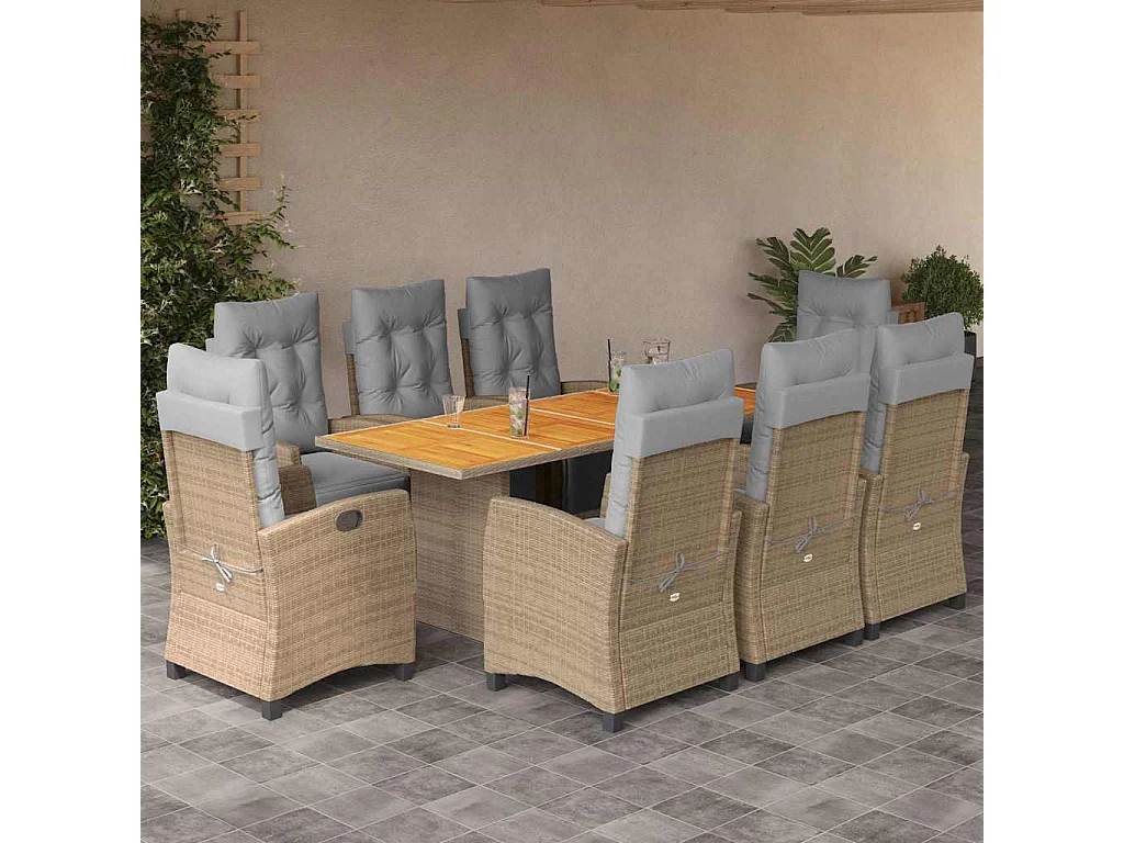 Igmar  Set comedor de jardín 9 pzas con cojines ratán sintético beige