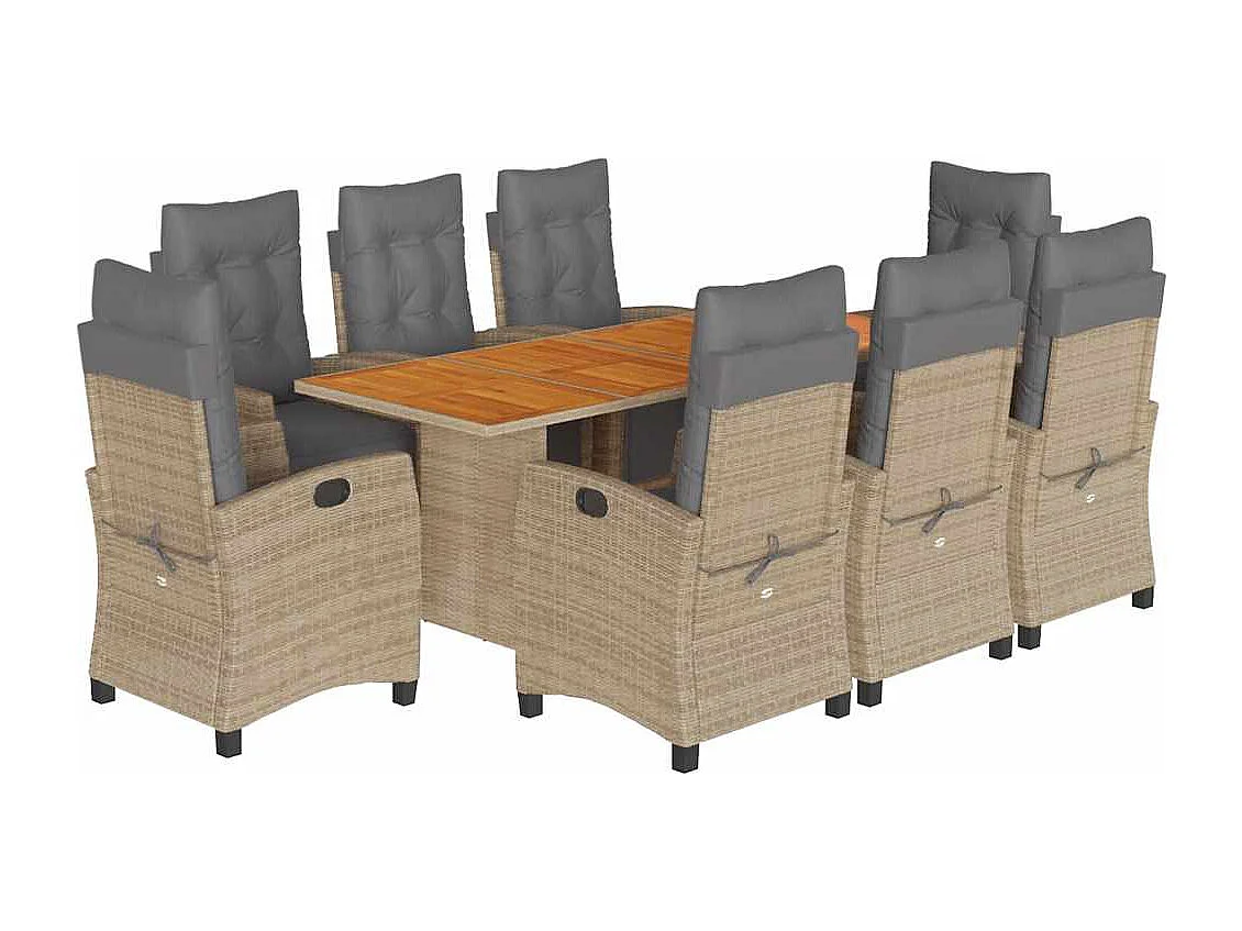 Igmar  Set comedor de jardín 9 pzas con cojines ratán sintético beige