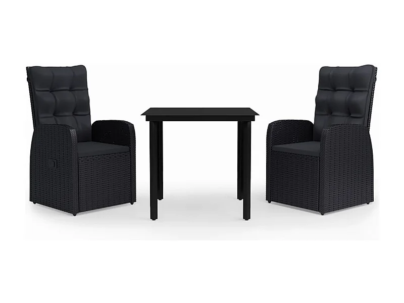 Batur  Ensemble à manger de jardin avec coussins 3 pcs noir