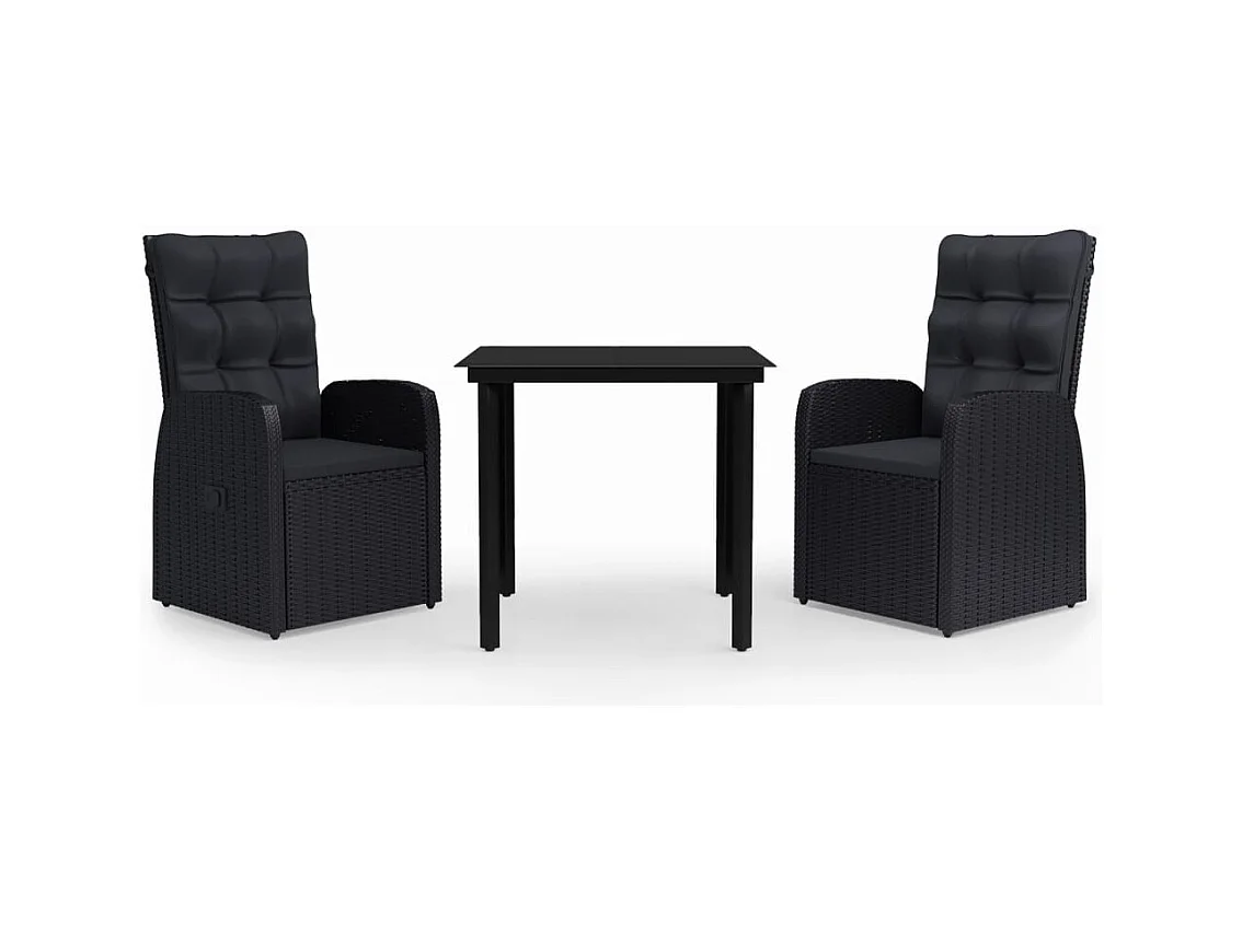 Batur  Ensemble à manger de jardin avec coussins 3 pcs noir