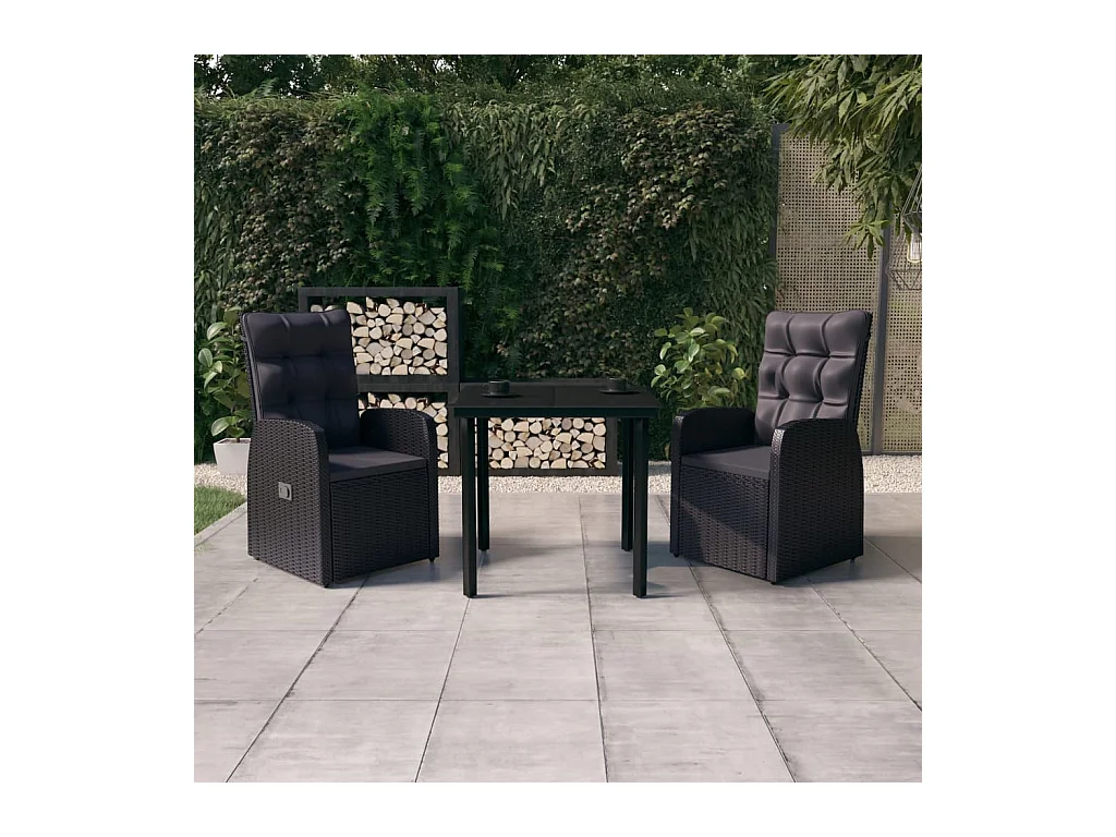 Batur  Ensemble à manger de jardin avec coussins 3 pcs noir