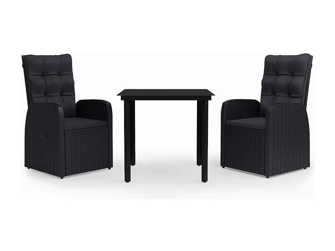 Batur  Ensemble à manger de jardin avec coussins 3 pcs noir