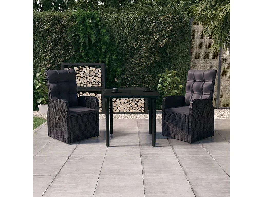 Batur  Ensemble à manger de jardin avec coussins 3 pcs noir