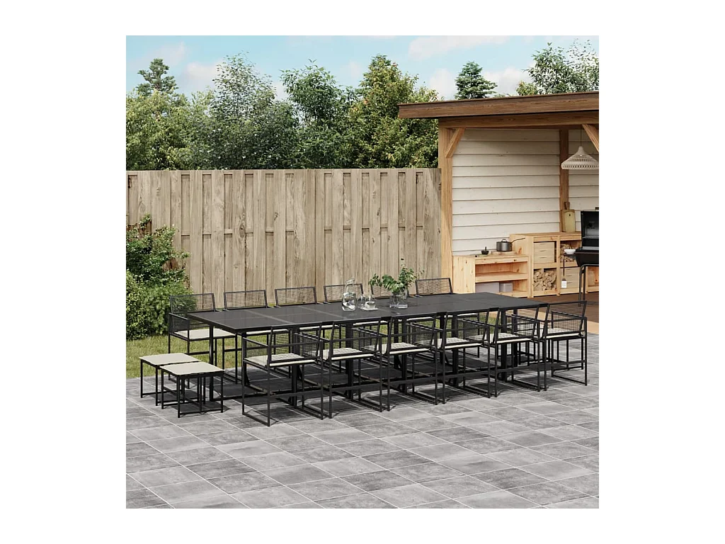 Ilver  Ensemble à manger de jardin 17 pcs coussins noir résine tressée