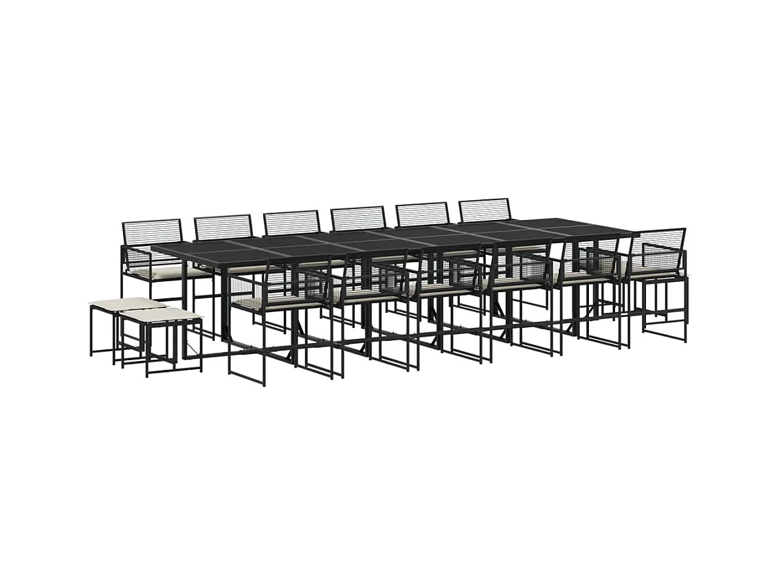 Ilver  Set de muebles jardín 17 pzas con cojines ratán sintético negro
