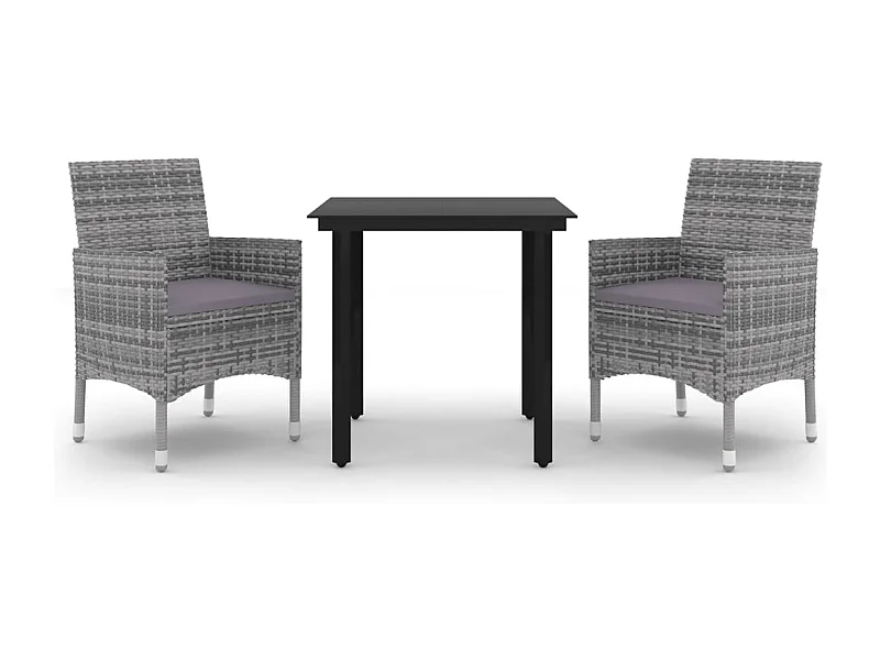 Rion  Set comedor de jardín 3 pzas y cojines ratán sintético y vidrio