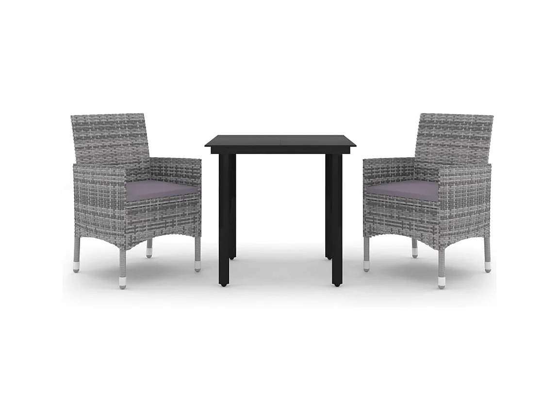 Rion  Ensemble à manger de jardin coussins 3 pcs Résine tressée Verre