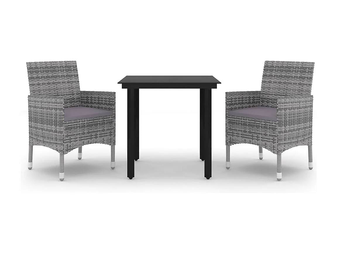 Rion  Set comedor de jardín 3 pzas y cojines ratán sintético y vidrio