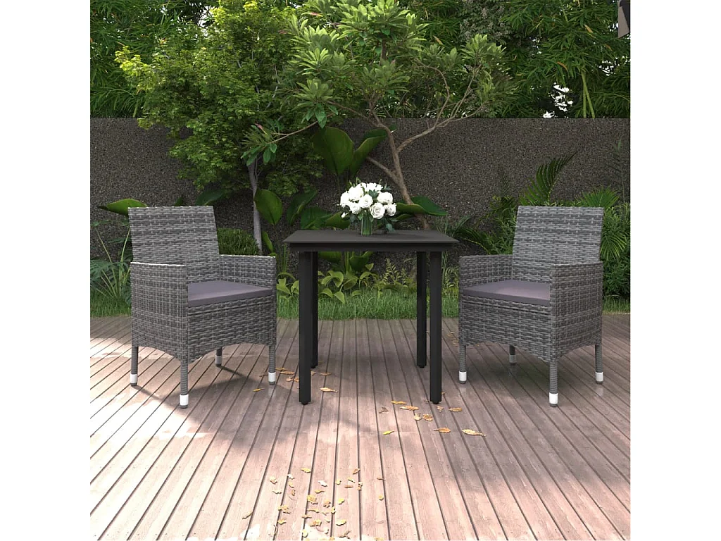 Rion  Set comedor de jardín 3 pzas y cojines ratán sintético y vidrio