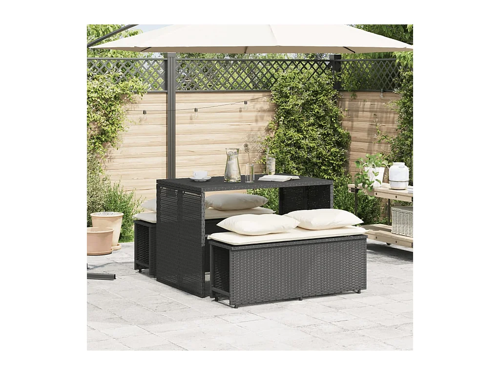 Zizo  Ensemble à manger de jardin avec coussins 3 pcs Noir