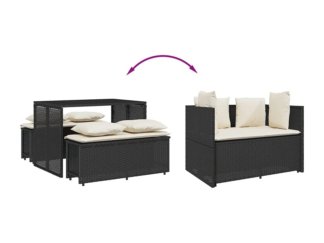 Zizo  Ensemble à manger de jardin avec coussins 3 pcs Noir