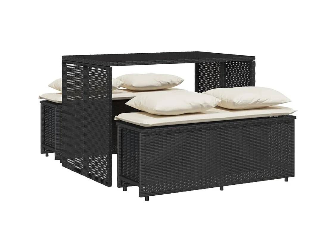 Zizo  Set comedor de jardín 3 pzas con cojines ratán sintético negro