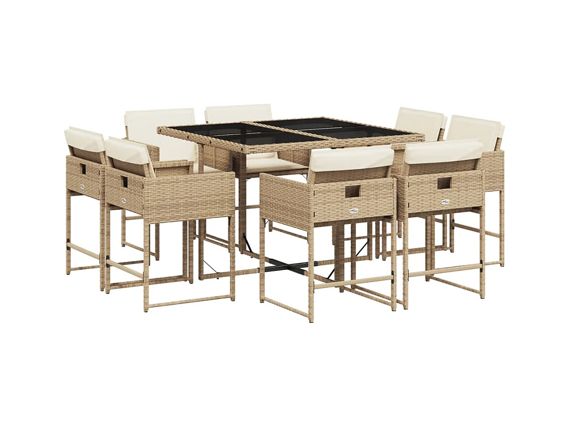 Brienne  9-delige Tuinset met kussens poly rattan beige