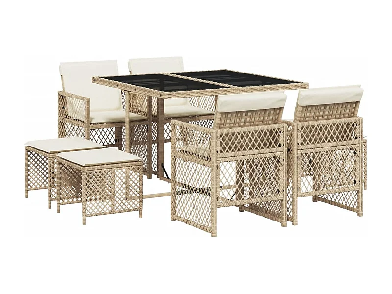 Lubbeek  9-delige Tuinset met kussens poly rattan beige