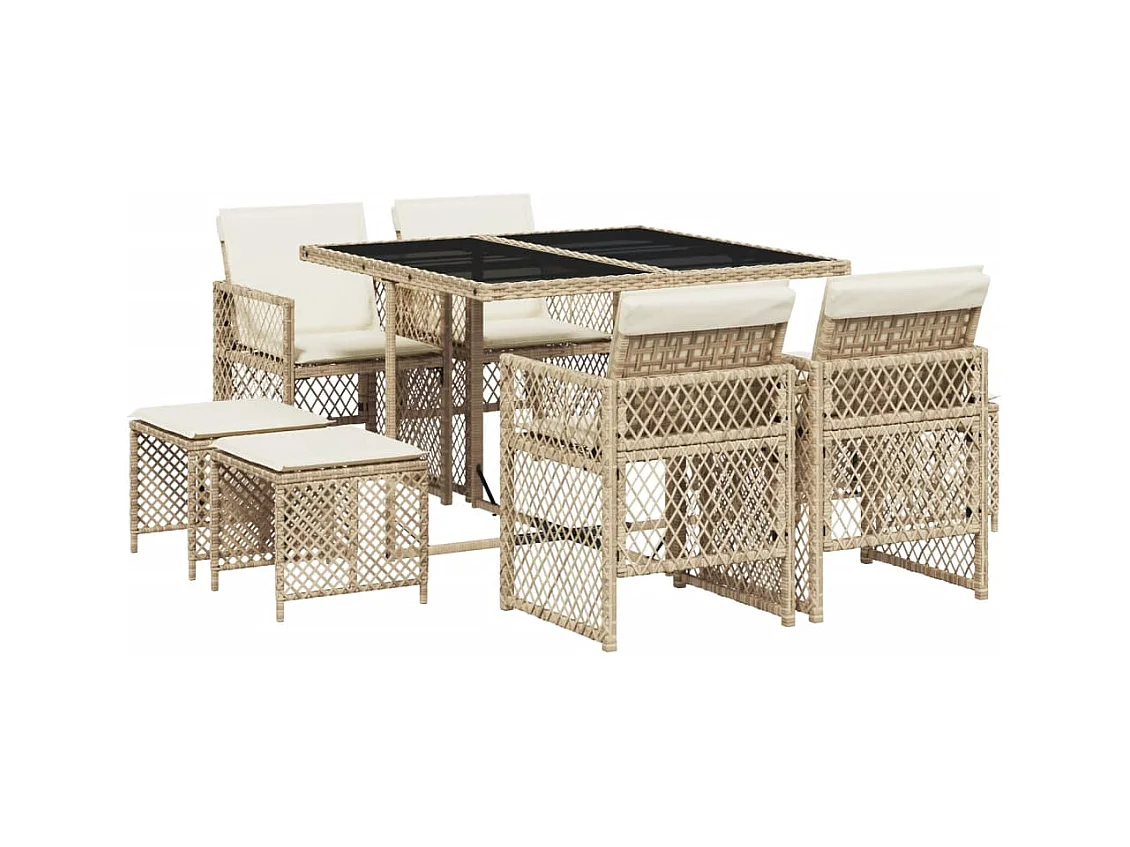 Lubbeek  9-delige Tuinset met kussens poly rattan beige