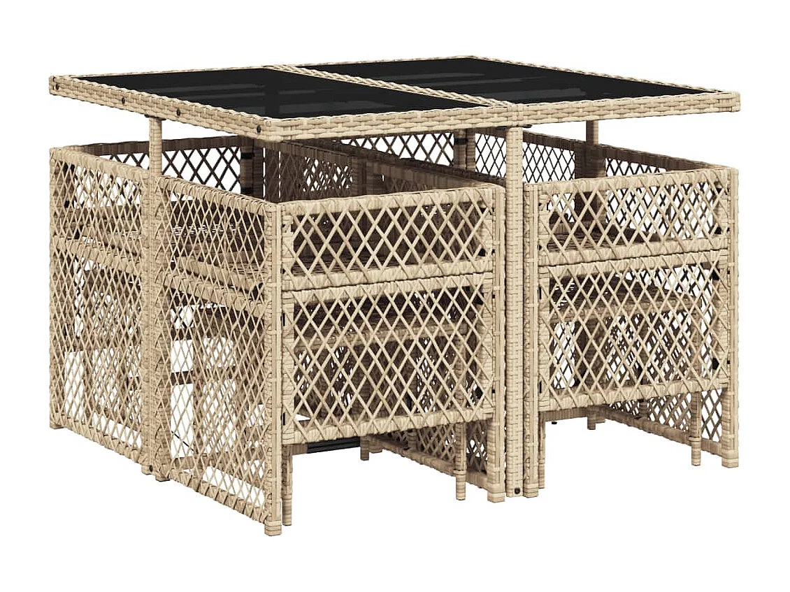 Lubbeek  9-delige Tuinset met kussens poly rattan beige