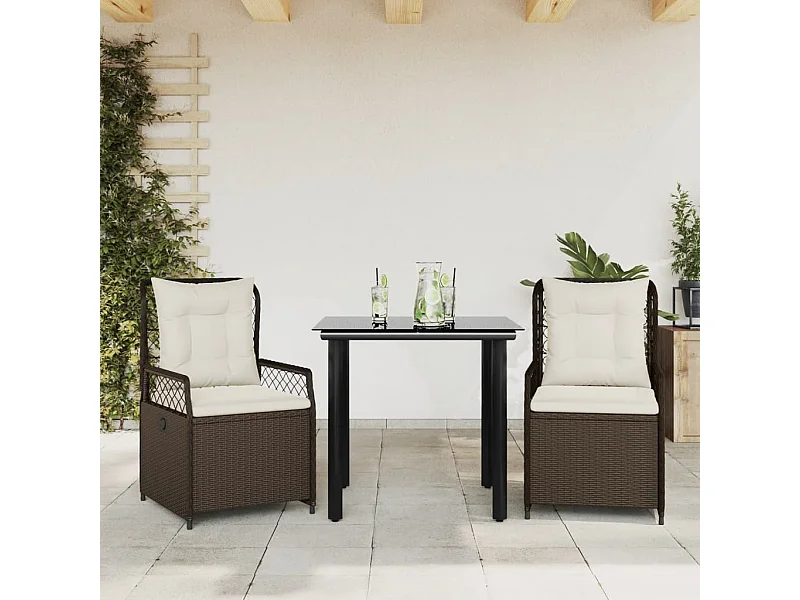 Garden Furniture -  Set comedor de jardín 3 piezas y cojines ratán sintético marrón