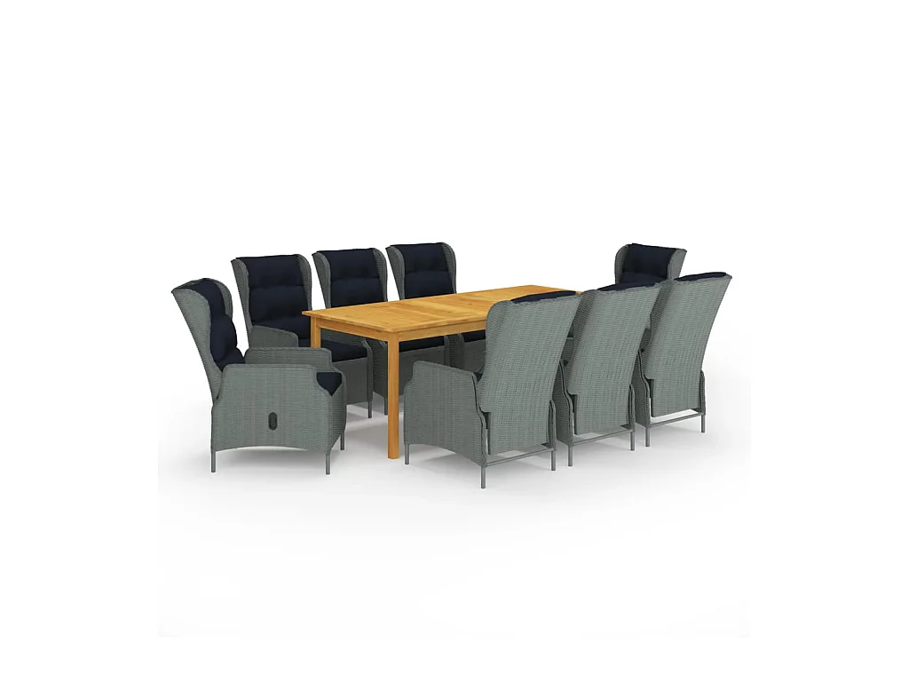 Hana  Ensemble à manger de jardin 9 pcs Gris clair