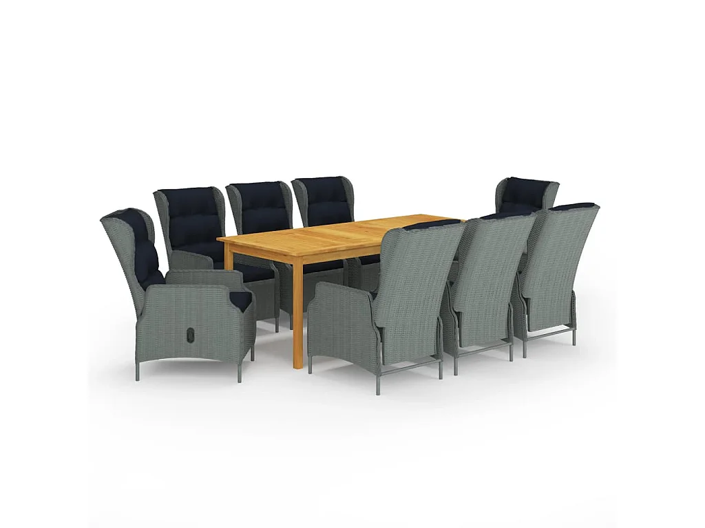 Hana  Ensemble à manger de jardin 9 pcs Gris clair