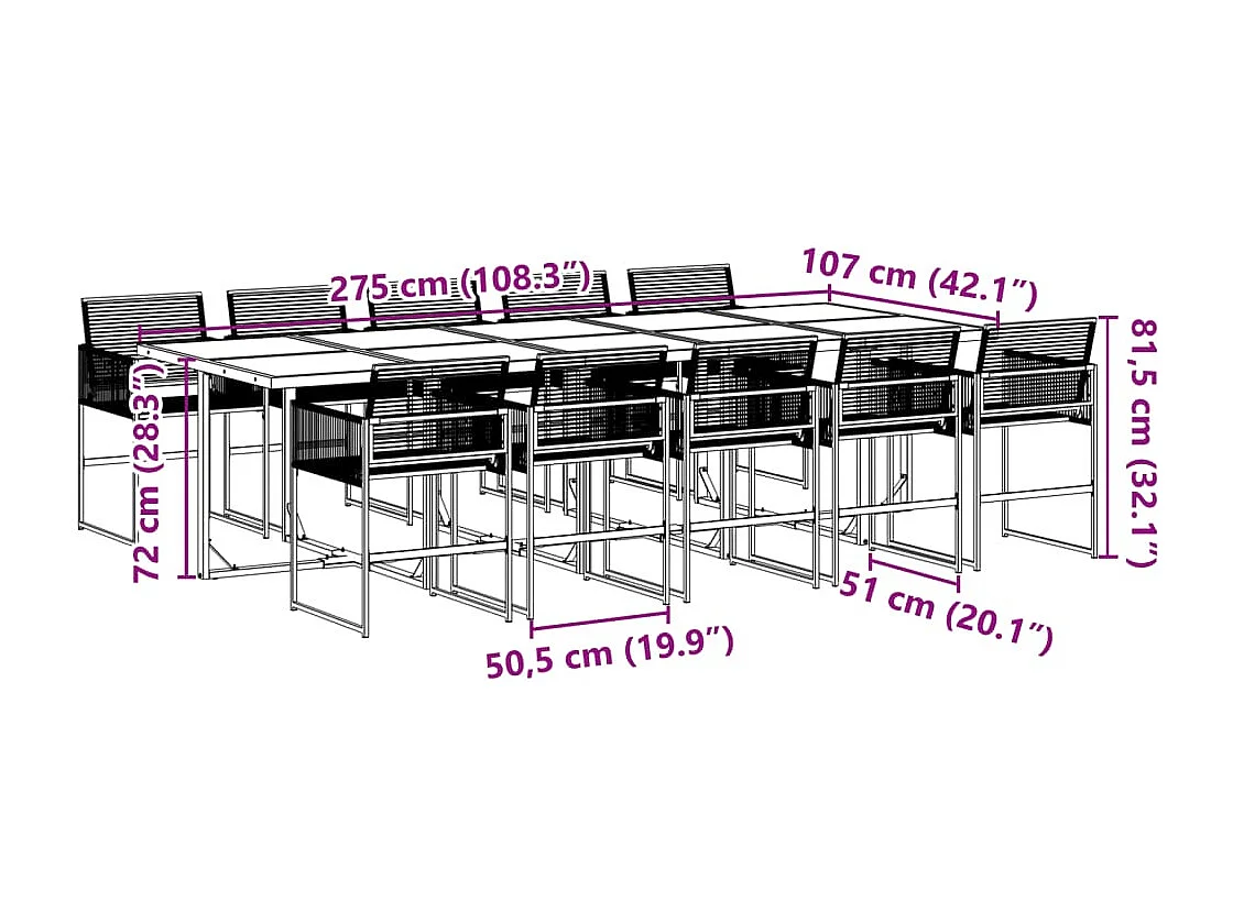 Zerdan  Ensemble à manger de jardin 11 pcs noir résine tressée