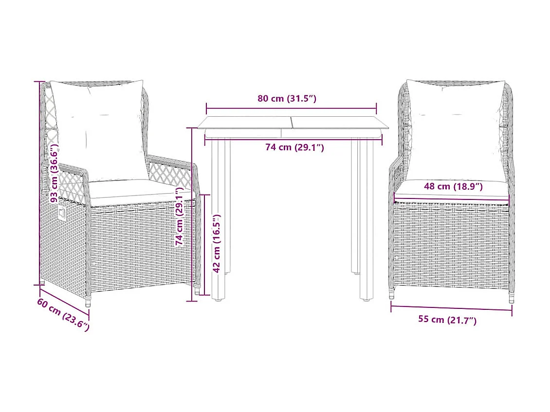 Garden Furniture -  3-delige Tuinset met kussens poly rattan beige