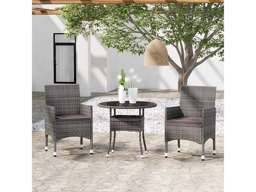 Seth  Ensemble à manger de jardin 3 pcs Résine tressée Gris