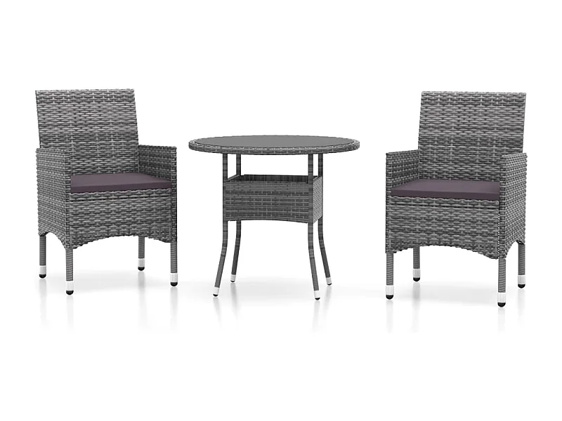 Seth  Ensemble à manger de jardin 3 pcs Résine tressée Gris