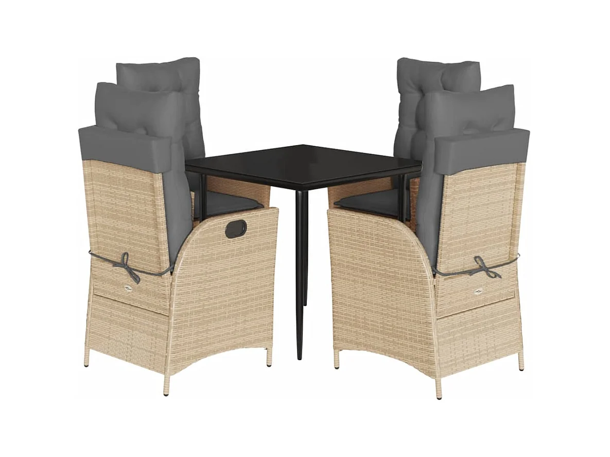 Garden Furniture -  Ensemble à manger de jardin avec coussins 5pcs Beige poly rotin