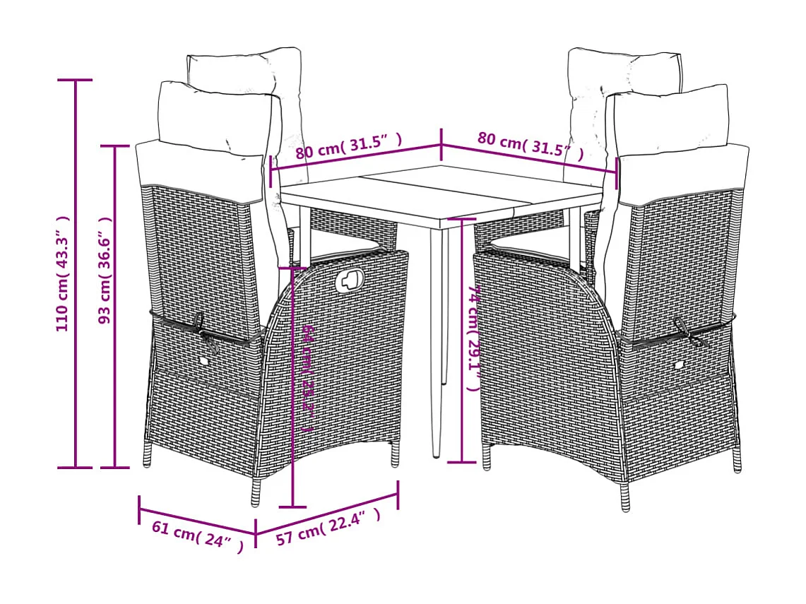 Garden Furniture -  Ensemble à manger de jardin avec coussins 5pcs Beige poly rotin