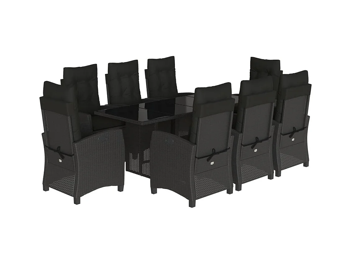 Bryndra  Set de comedor de jardín 9 pzas y cojines ratán sintético negro