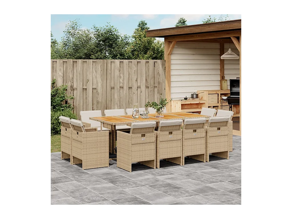 Jeroen  Ensemble à manger de jardin et coussins 13 pcs beige