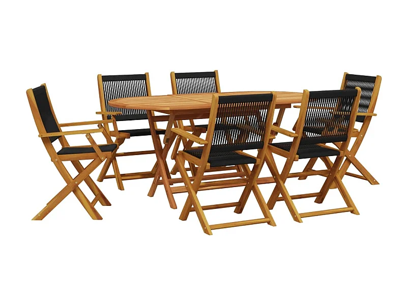 Bjarkin  Ensemble à Manger de jardin 7pcs noir polypropylène bois massif