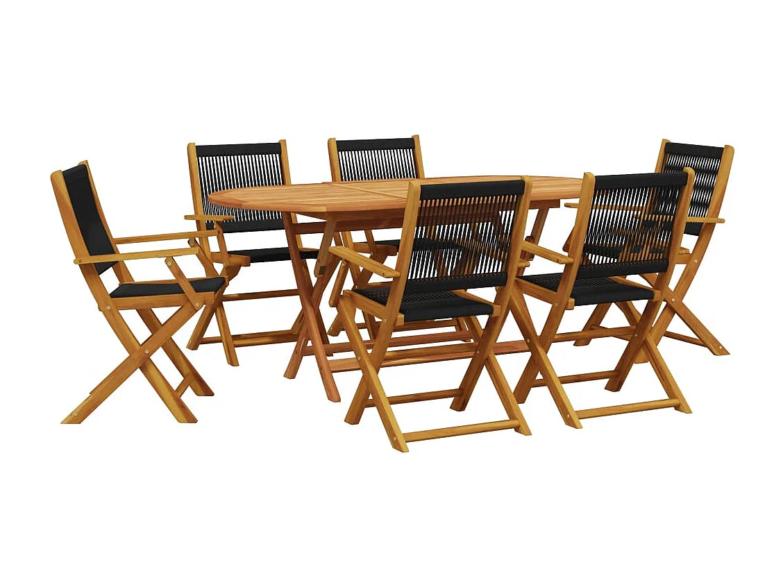 Bjarkin  Ensemble à Manger de jardin 7pcs noir polypropylène bois massif