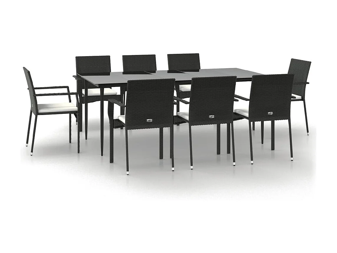 Albert  Ensemble à manger jardin 9pcs et coussins noir résine tressée