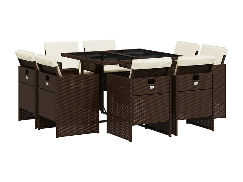 Jeroen  9-delige Tuinset met kussens poly rattan bruin