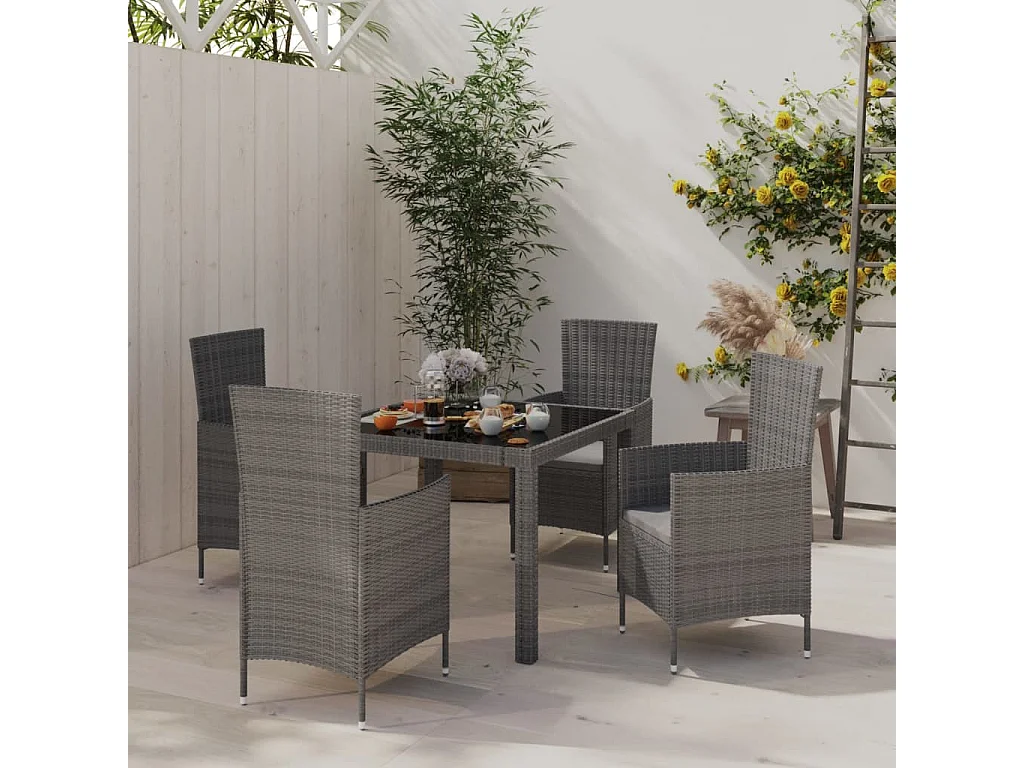 Prolenta Premium -  Ensemble à manger d'extérieur 5pcs coussins résine tressée gris